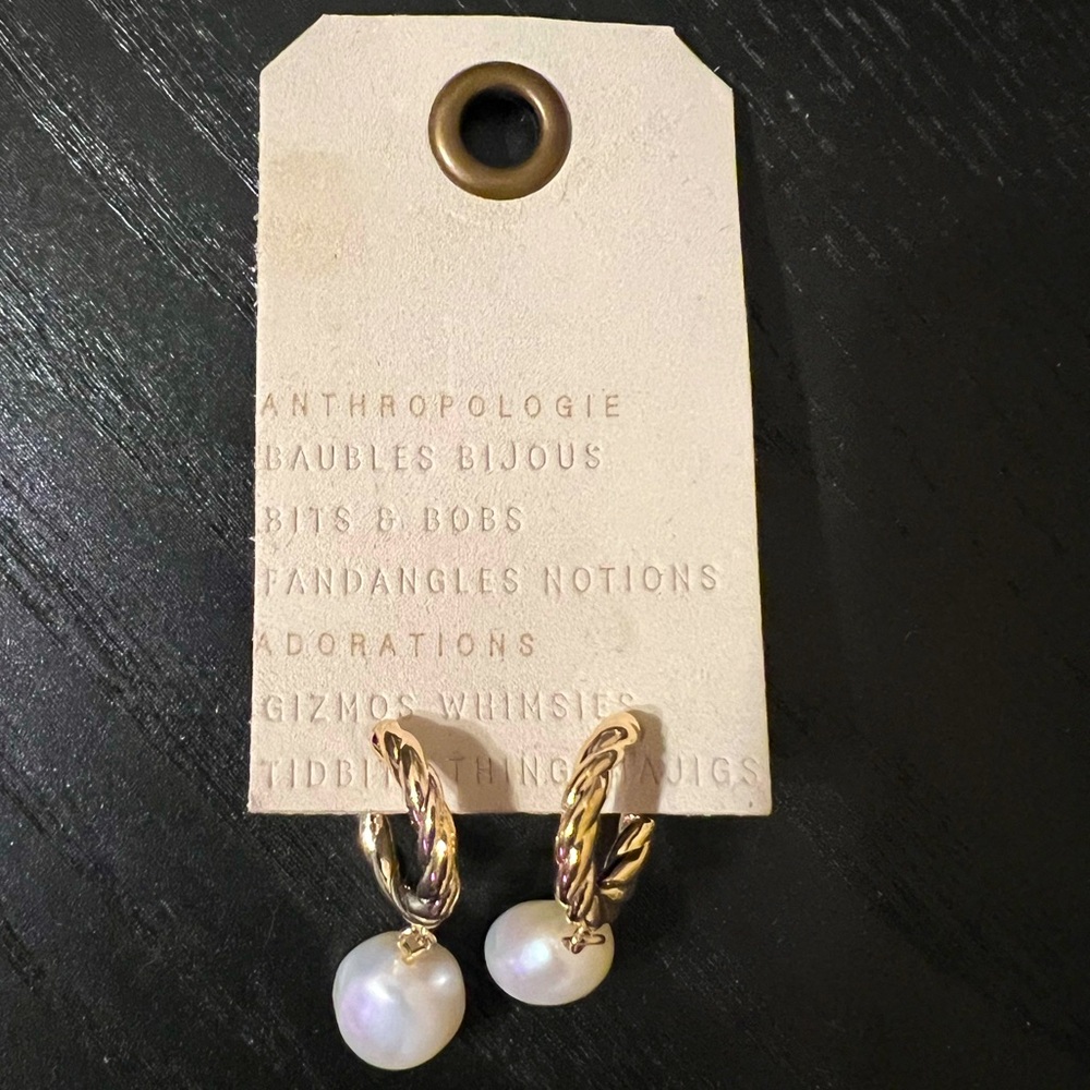 Anthropologie pearl dangle with gold hoop earrings